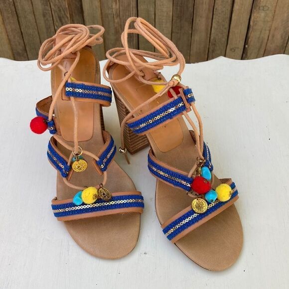 Steve Madden Caela Lace-Up Pompon Heeled Sandals Size 8 - Picture 1 of 10
